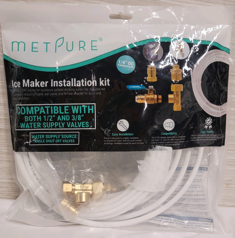 New - MetPure Ice Maker Installation Kit , Compatible w/both 1/2" & 3/8" water supply Valves .