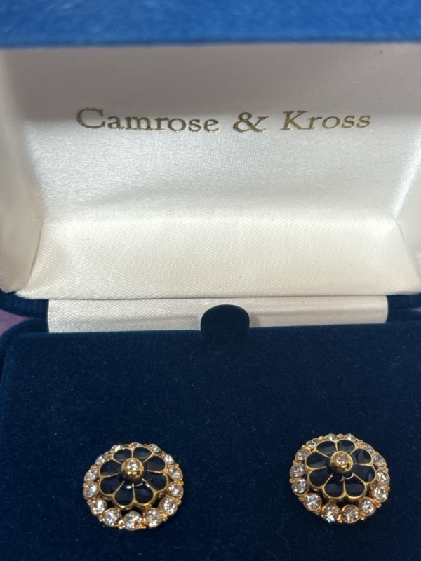Camrose & Kross Jacqueline<br/>Bouvier Kennedy JBK Blue Enamel & Crystal Earrings Boxed