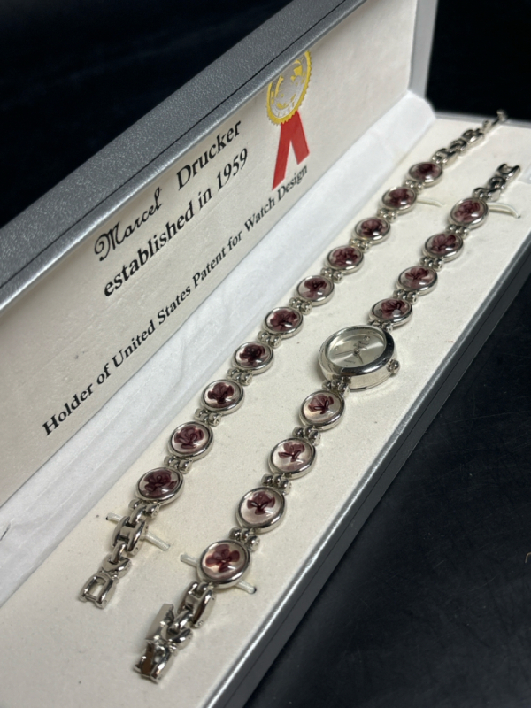 Marcel Drucker Mauve Millefiori Watch & Bracelet Set Boxed