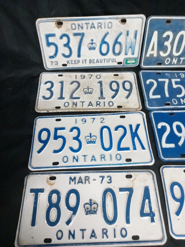 Vintage Ontario License Plates 1970 ,1971, 1972, 1973