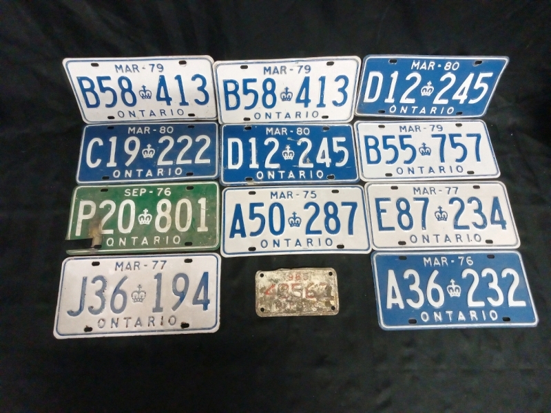 Vintage Ontario License Plates 1975, 1976, 1977, 1979, 1980, 1985