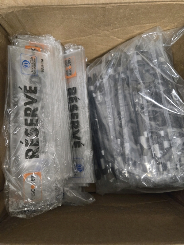 Box Of Branded " Discover; Dinners Club International " Pens & Table Top Dinner Reservers ( 8" Long )
