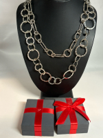Two Hammered Textured Silver Circle Necklaces Individually Boxed