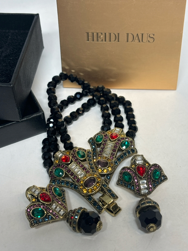 HEIDI DAUS Art Deco Bracelet & Earrings Signed Swarovski Crystals