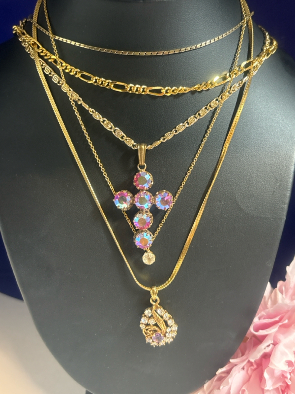 Rhinestone Pink Blue AB Cross & Amethyst Clear Rhinestones Necklace & Chains