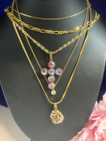 Rhinestone Pink Blue AB Cross & Amethyst Clear Rhinestones Necklace & Chains