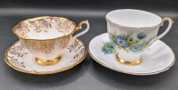 Vintage Royal Albert Golden Fern & Vintage Royal Windsor Blue Floral Tea Cups & Saucers
