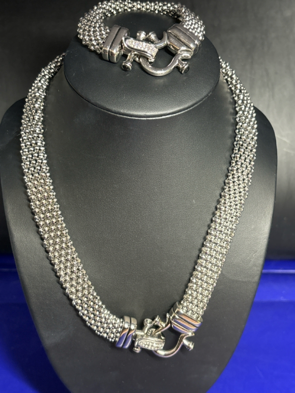 Emma Skye Mesh & Rhinestone Stainless Steel DSMK Bracelet Necklace Set