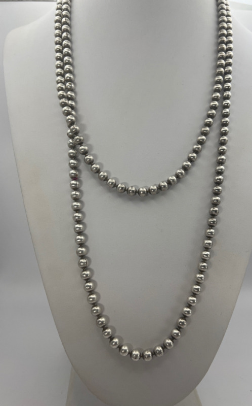 Substantial Sterling plate 54 inch Ball Necklace Spectacular