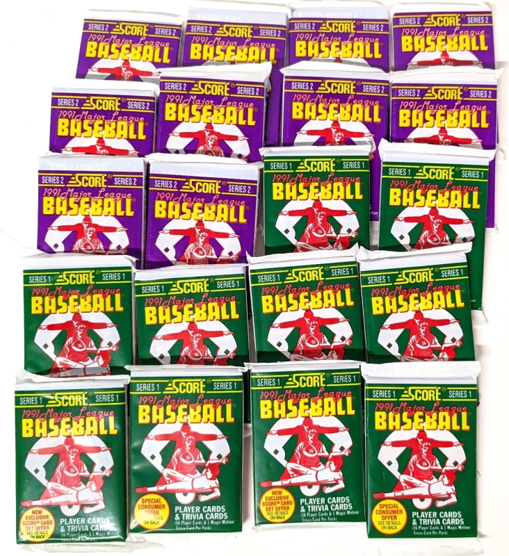 30 Vintage Sealed Score 1991 MLB Major League Baseball Wax Card Packs | 10x Series 1, 20x Series 2