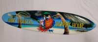 New - " Any Hour Is Happy Hour " Surf Board Bar Wall Sign . Measures 39.5"&times;9.5" . Small minor scratch on end from shipping