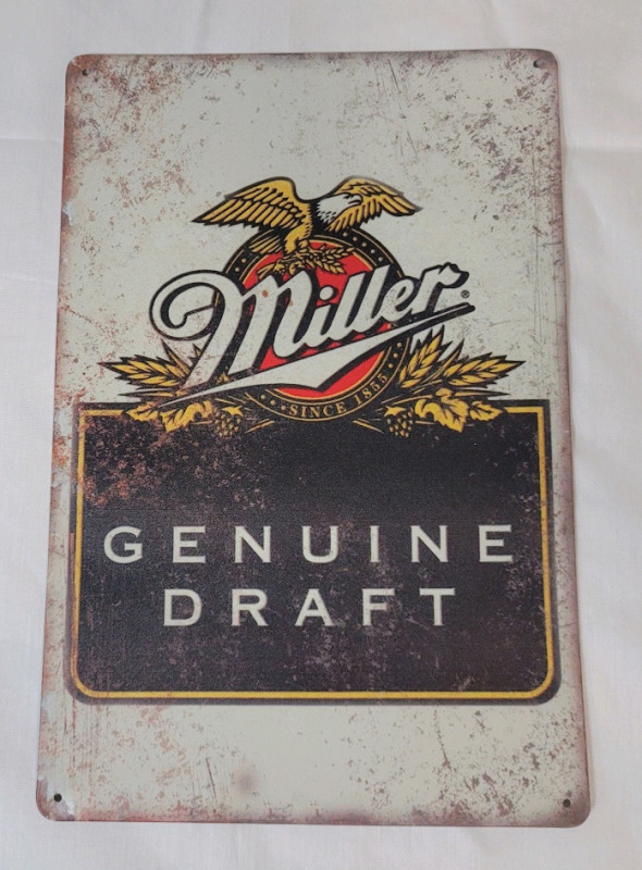 New - Miller Genuine Draft Tin Sign . Measures 8"&times;11 3/4" .