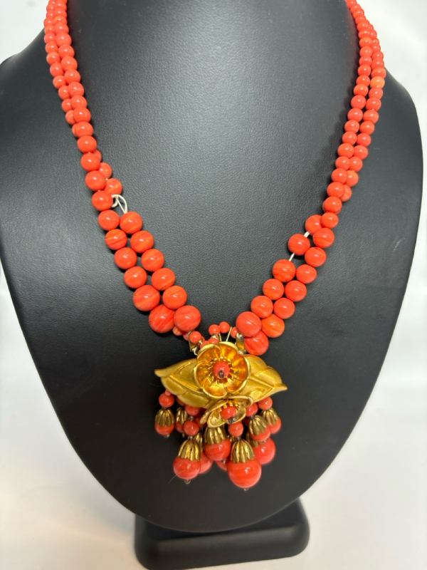 Miriam Haskell Style Bead Necklace Orange Beads