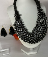 ZARA Statement Japanned Modern Rhinestone Bib Necklace
