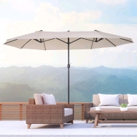 New | Outsunny 15ft Patio Umbrella Double-Sided Outdoor Market Umbrella with Crank Handle | Cream White | Retails for over $130.