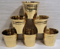 New - 4" Brass Planters , Six (6) Planters . Measures 4" tall & 4 3/4" diameter top . Made in India