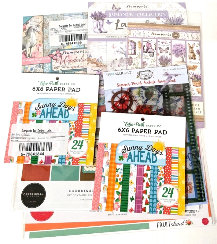 Assorted New Scrapbooking Lot: 6x6 Paper Pads, Summer Porch Acetate Assortment, Stamperia Scrapbooking Pads, Coordinating Solids Paper Packs