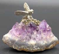 Lovely Chunk of Amethyst with Pewter Owl Perched on Top | 3.5" x 1.6" x 2.5" Tall