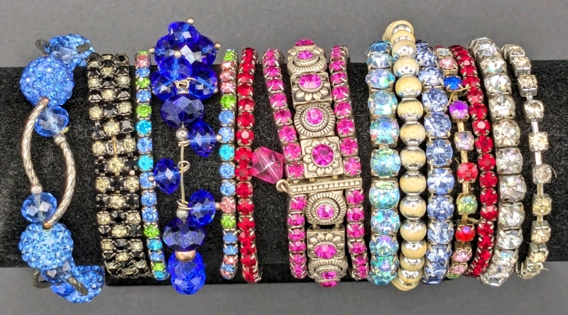 12 Vintage to Modern Bracelets & 2 Anklets | 2.5" (Elastic, at Rest) Diameter to 3" (Non-elastic) Diameter