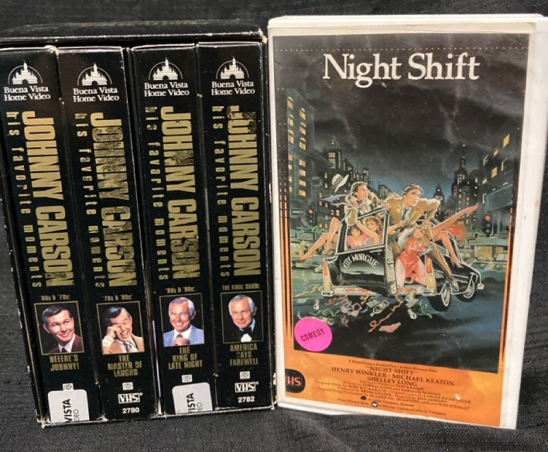 Vintage VHS Movies w The Johnny Carson Collection + Night Shift Collection 8”