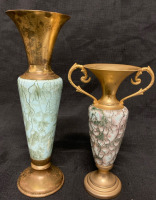 2 Vintage Vases Gilded in Fine Gold Vases | 1 Made in France | Tallest is 11”