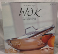 New Costco Stainless Steel 13.4" Diameter Wok with Lid