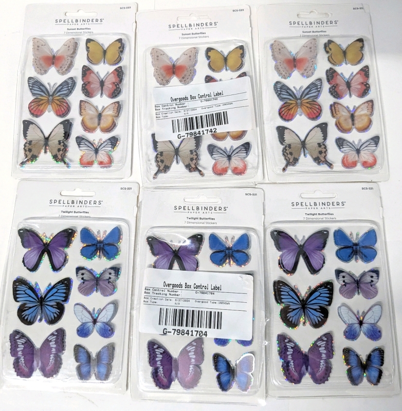 6 New Packs Spellbinders Paper Arts 7-Dimensional Butterfly Stickers | 3 Each Twilight & Sunset | 6 Butterflies per Pack