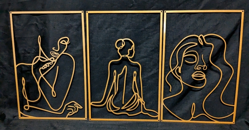 New Adzt's 3-Piece Burnished Gold Tone Minimalist Line Art Nude Woman Wall Art | 11.75" x 17.75" Tall ea