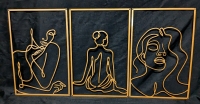 New Adzt's 3-Piece Burnished Gold Tone Minimalist Line Art Nude Woman Wall Art | 11.75" x 17.75" Tall ea