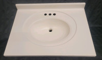 Large Bathroom Vanity Sink Top with Back Splash . Measures 31 3/16"&times;22 1/4" . Scuff marks & chips on Corners present