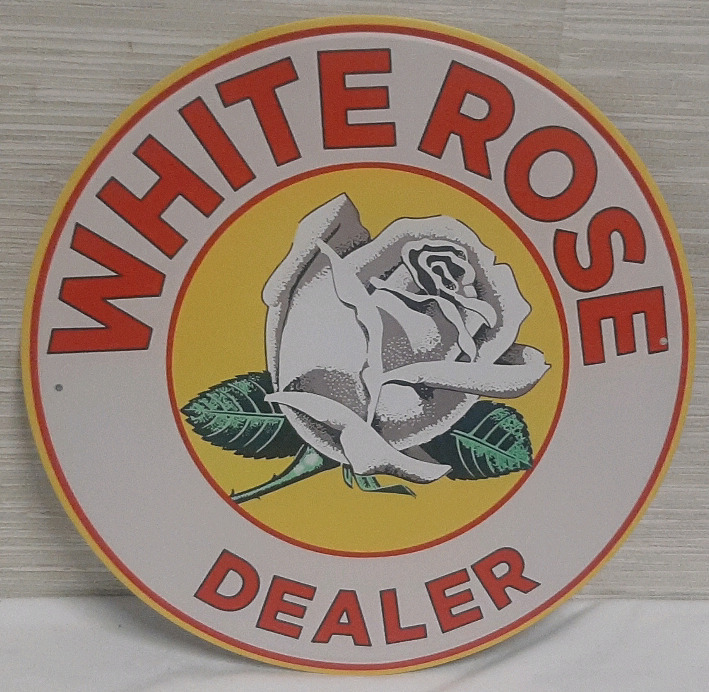 New White Rose Dealer Circular Metal Sign - 6" dm