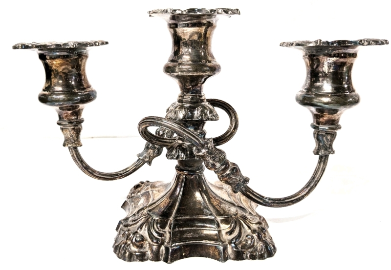 Coronet Silver Plate EP Lead Solid Metal Twisted 3 Arm Taper Candle Candelabra | 9.5" Across x 6.25" Tall