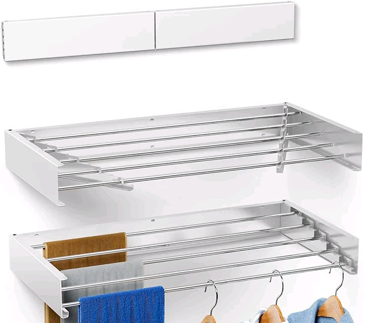 New - 24" Five Pole Wall Mounted Laundry Drying Rack . Measures 24" Long & 12" Deep (when open) .