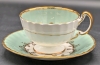 Stunning Vintage Aynsley Sage Green & Gold Pink Rose Tea Cups & Saucer - 2