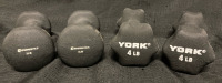 2 Energetcs 3lb Barbells & 2 York 4 lb Barbells 7”