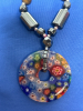 Murano Glass Millifiori Pendant Hematite Tiger Iron Stone Chain - 2