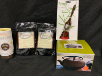 Tea Lovers Assortment w Primila Cast Iron Teapot, Tovolo Infuser, Steeped + Loose Tea . Teapot . Teapot 6 1/2 inches w handle