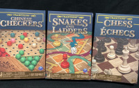 3 Game Set Traditions Chinese Checkers, Snakes & Ladders, Chess Sealed in Boxes