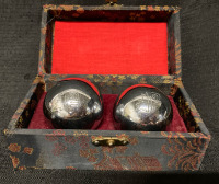 Vintage SKOUXING Chinese Baoding Balls in Case