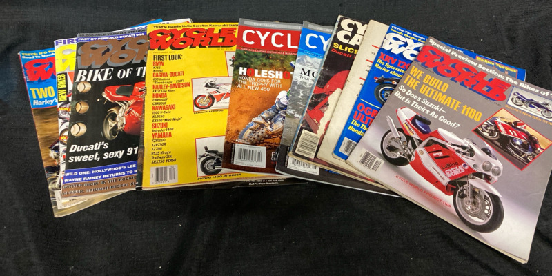 Assorted Motorcycle Magazines w Cycle World, Touring Bike, Street & Dirt 11”tall