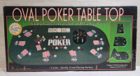 New - Oval Poker Table Top . Measures 63" long & 31.5" wide when open . Table Top Only , Accessories not included