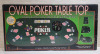 New - Oval Poker Table Top . Measures 63" long & 31.5" wide when open . Table Top Only , Accessories not included