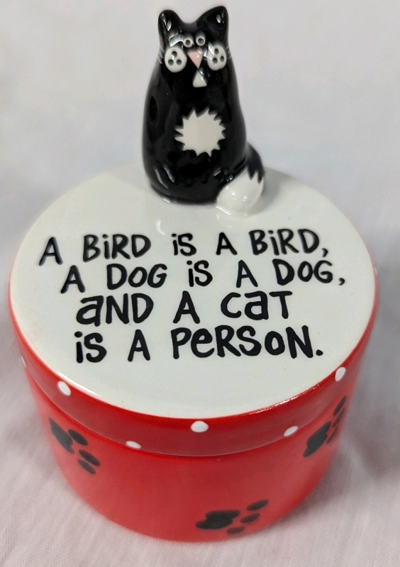 5 New My Name is Mud "Cat is a Person" Treat/Trinket Dish. 3.5" Tall, 2.75" Across.