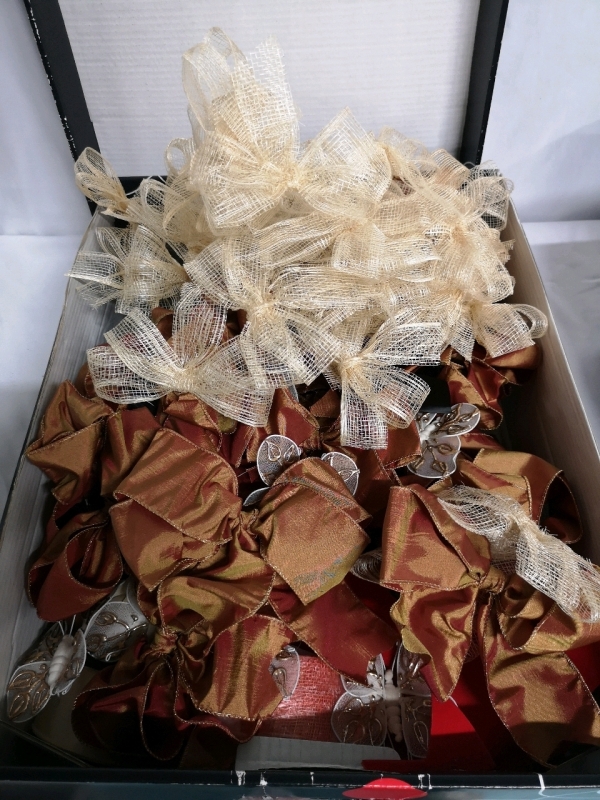 Large Box of Decorative Bows & Butterfly's & Ribbon - Box 21x16x7"