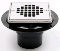 New | Oatey Abs Square Low Profile Drain | With Polsihed Stainless Steel Screw In Strainer W/Ring ( 4&frac14;" Drain )