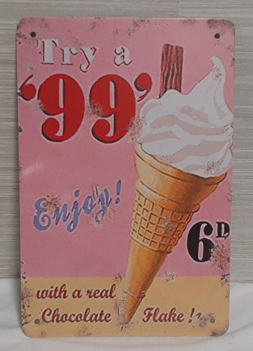 New "Try a 99" Ice Cream Metal Sign - 12" X 8"