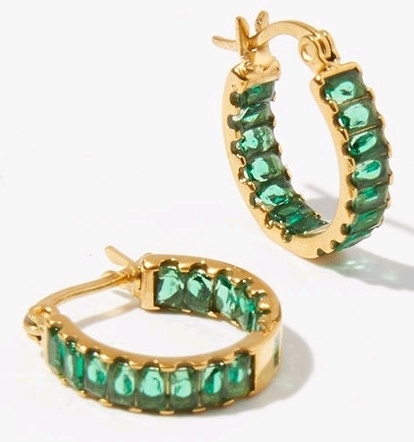 New Pearlory Waterproof Gold Plated Green Baguette Earrings | Retails for Over $50