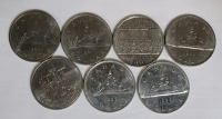 1980 - 1986 Canadian One Dollar Coins , Seven (7) Coins , Consecutive Years .