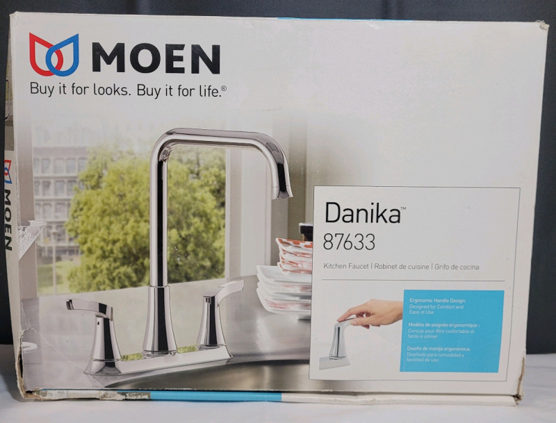 New - Moen Danika 87633 Kitchen Faucet , Chrome Finish . Faucet Only , No Hoses