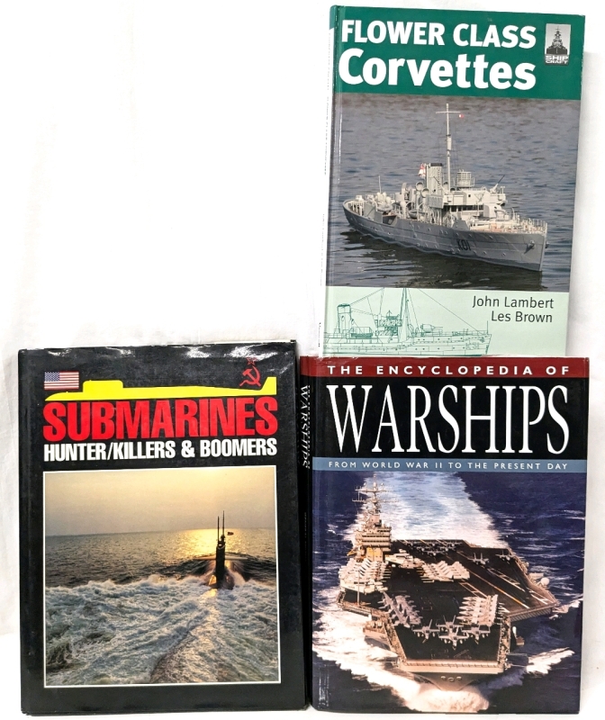 3 Vintage to Modern Hardcover Books on Warships & Submarines